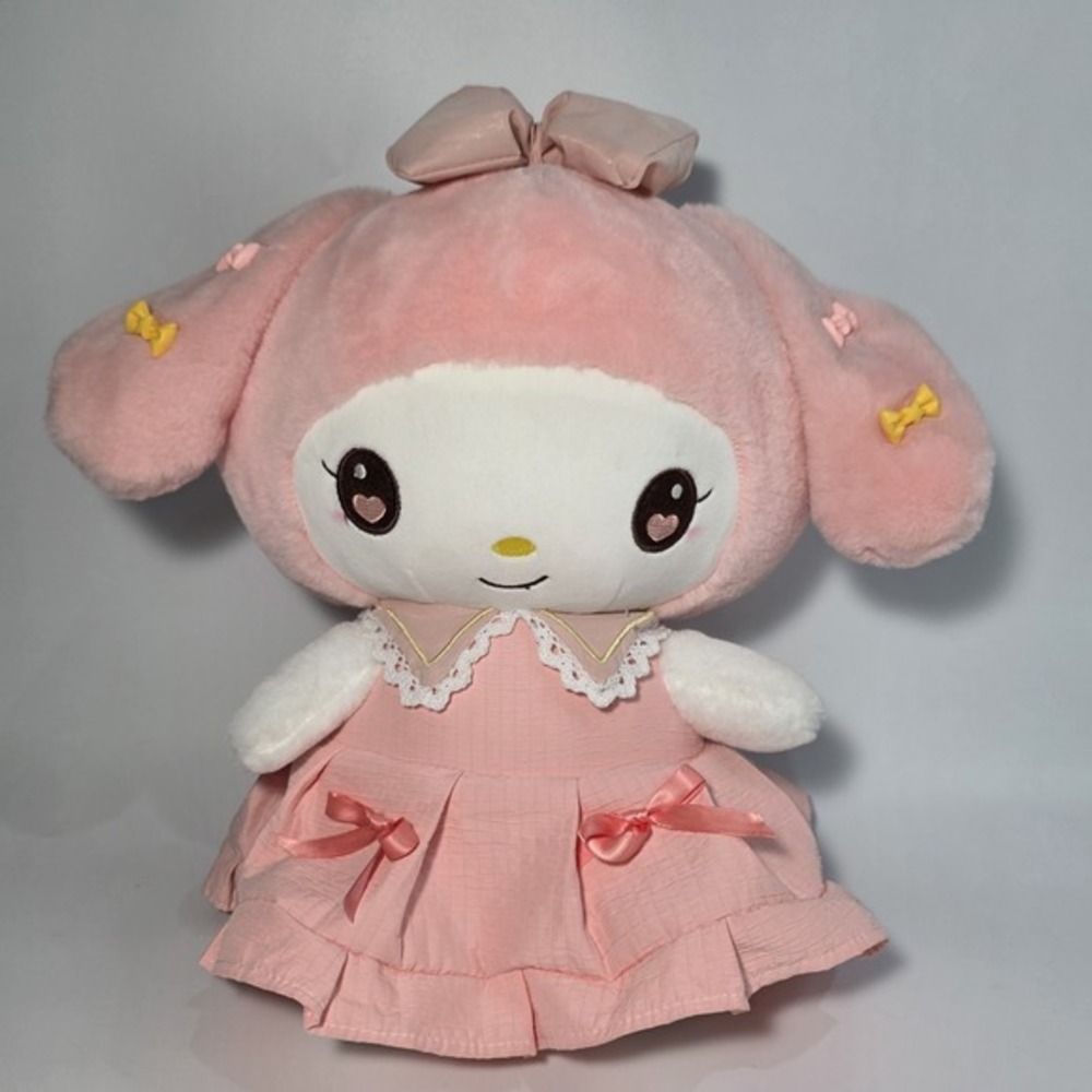 Kuromi My Melody Cinnamonroll Pillow Anime in Pink Dress w/ Bows 15" Plush RARE
